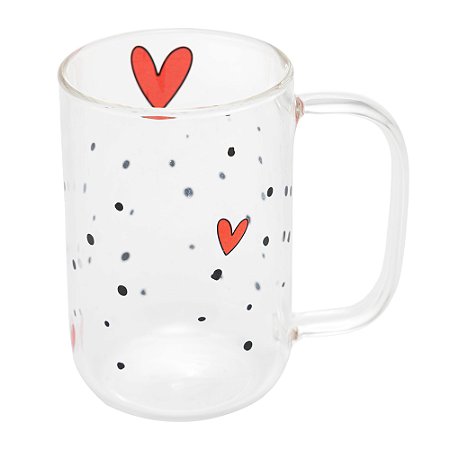 CONJUNTO 2 CANECAS DE VIDRO BOROSSILICATO RESISTENTE A CALOR HEART 280ML - WOLFF