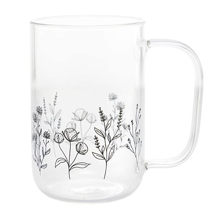 CONJUNTO 2 CANECAS DE VIDRO BOROSSILICATO RESISTENTE A CALOR FLOR 280ML - WOLFF