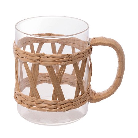 CONJUNTO 2 CANECAS DE VIDRO BOROSSILICATO E FIBRA NATURAL 8CM X 10CM - WOLFF