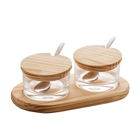 CONJUNTO 2 AÇUCAREIROS COM SUPORTE MADEIRA PINUS 24X13X7CM - WOLFF
