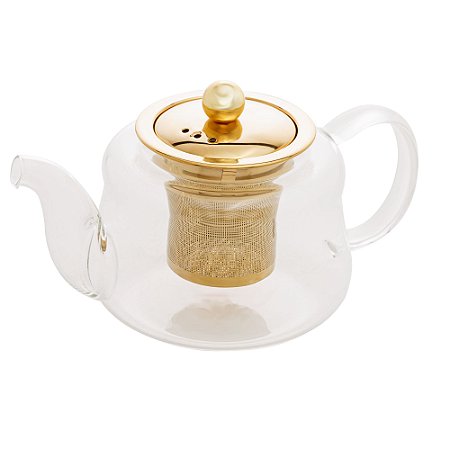 CHALEIRA DE VIDRO RESISTENTE A CALOR COM DIFUSOR DOURADO INOX 600ML - WOLFF