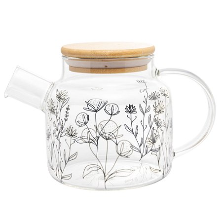 CHALEIRA DE VIDRO BOROSSILICATO COM TAMPA DE BAMBU FLOR 600ML - WOLFF