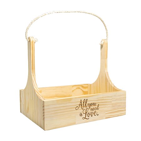 CESTO DE MADEIRA COM ALÇA PINUS NAMORADOS 40CM X 30CM X 35CM - WOODART