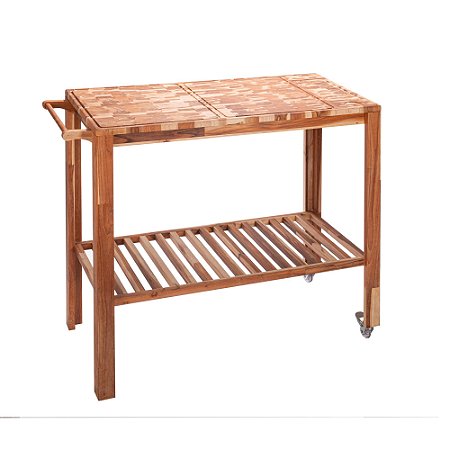 CARRINHO DE MADEIRA COM APOIO PARA CHURRASCO TECA INVERTIDA 102CM X 45CM X 92CM - WOLFF CRAFT