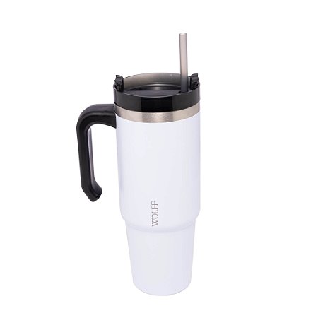 CANECA TÉRMICA PAREDE DUPLA SLIMTERM COM BASE ERGONÔMICA E CANUDO CINZA 890ML - WOLFF