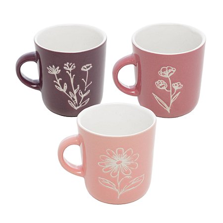 CANECA DE PORCELANA FLOWERS SORTIDA 170ML - WOLFF