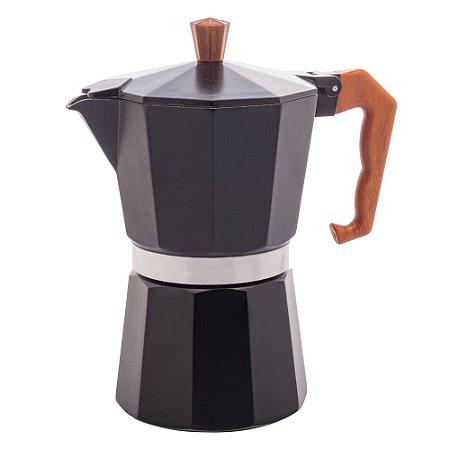 CAFETEIRA ITALIANA DE ALUMÍNIO 6 DOSES COM CABO EM PLÁSTICO PRETA FOSCA 300ML - WOLFF