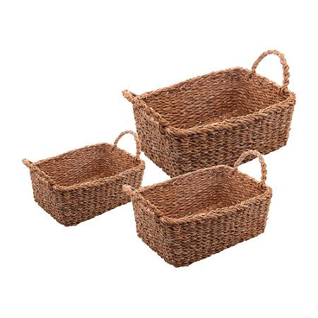 CONJUNTO 3 CESTAS RETANGULARES DE FIBRA NATURAL COM ALÇA - WOLFF