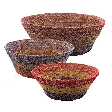 CONJUNTO 3 CESTAS REDONDAS DE FIBRA NATURAL COLORIDO - WOLFF