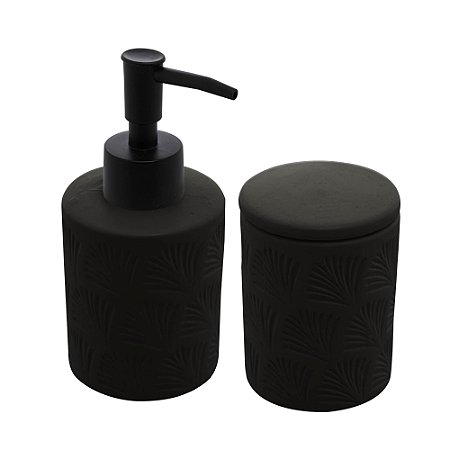 CONJUNTO 2 PEÇAS PARA BANHEIRO DE CERÂMICA LEAF PRETO - WOLFF