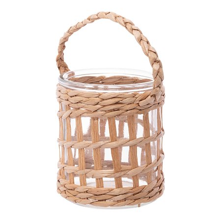 CASTIÇAL DE VIDRO E FIBRA NATURAL 8,5CM X 10CM - WOLFF