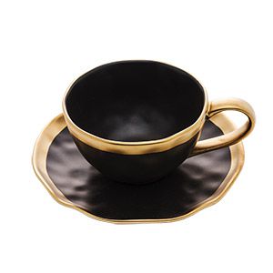 XÍCARA DE CHÁ DE PORCELANA DUBAI PRETO E DOURADO 200ML - WOLFF