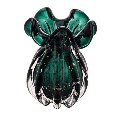 VASO DE VIDRO ITALY VERDE ESMERALDA E DOURADO 13CM X 17CM - WOLFF