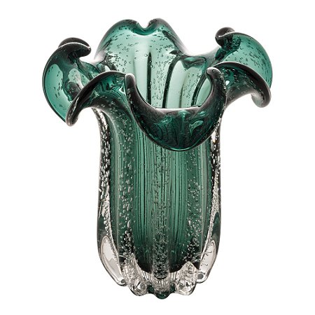 VASO DE VIDRO ITALY VERDE ESMERALDA 19CM X 24CM - WOLFF