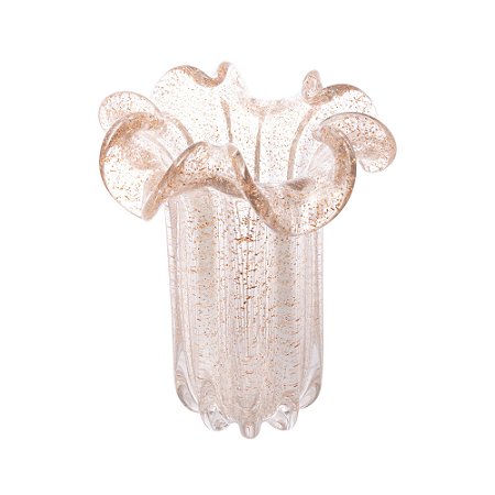 VASO DE VIDRO ITALY TRANSPARENTE E DOURADO 22CM X 22CM X 27CM - WOLFF