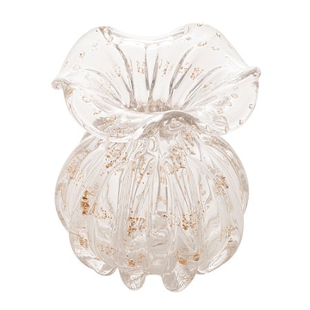 VASO DE VIDRO ITALY TRANSPARENTE E DOURADO 11,5CM X 13CM - WOLFF