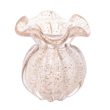 VASO DE VIDRO ITALY TRANSPARENTE E DOURADO 11,5CM X 11,5CM X 13CM - WOLFF