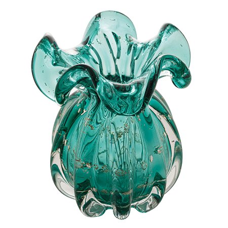 VASO DE VIDRO ITALY TIFFANY E DOURADO 13CM X 17CM - WOLFF