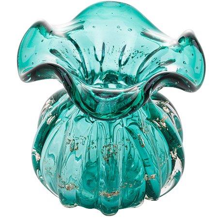 VASO DE VIDRO ITALY TIFFANY E DOURADO 11,5CM X 13CM - WOLFF