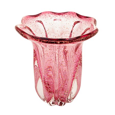 VASO DE VIDRO ITALY ROSA E DOURADO 18CM X 18,5CM - WOLFF
