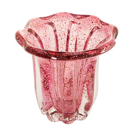 VASO DE VIDRO ITALY ROSA E DOURADO 14,5CM X 13CM - WOLFF