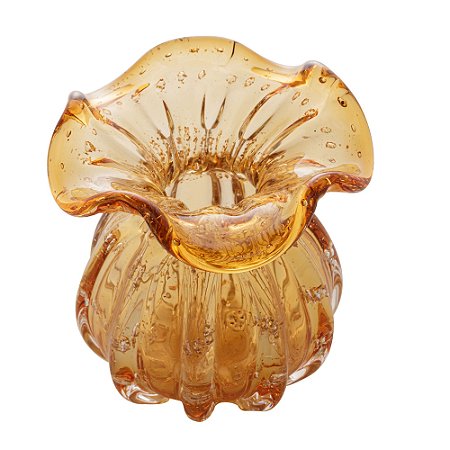 VASO DE VIDRO ITALY ÂMBAR E DOURADO 13CM X 17CM - WOLFF