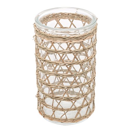 VASO DE VIDRO E FIBRA NATURAL 8,5CM X 15,5CM - WOLFF