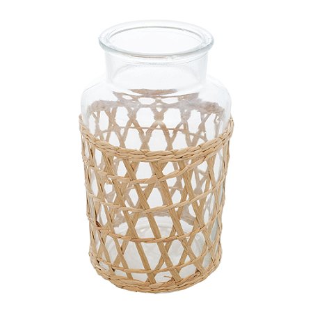 VASO DE VIDRO E FIBRA NATURAL 12,5CM X 22,5CM - WOLFF
