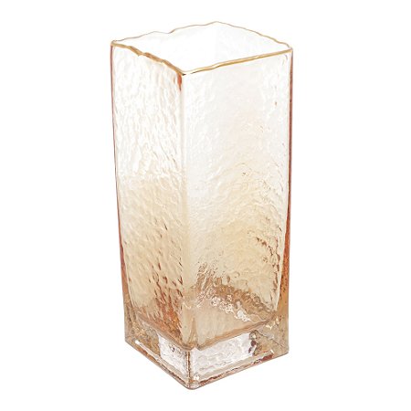 VASO DE VIDRO COM BORDA DOURADA ÂMBAR TAJ 10CM X 10CM X 25CM - WOLFF