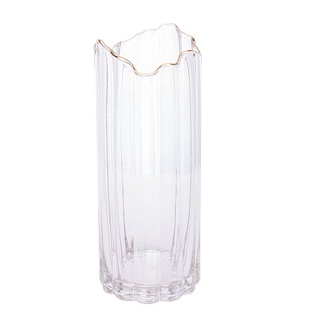 VASO DE VIDRO COM BORDA DOURADA 10CM X 25CM - WOLFF