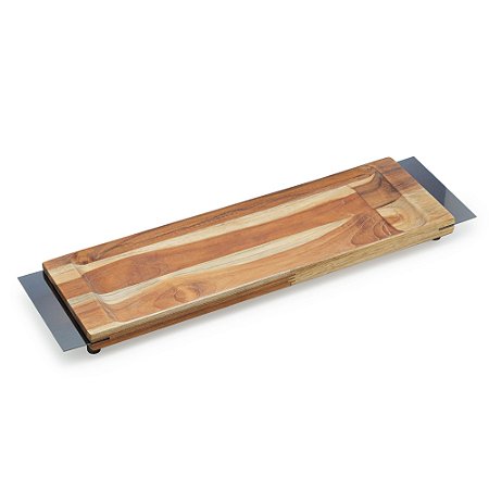 TÁBUA PARA SERVIR DE MADEIRA COM ALÇA GRAFITE TECA 46CM X 13CM X 4CM - WOLFF CRAFT