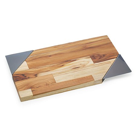 TÁBUA PARA SERVIR DE MADEIRA COM ALÇA GRAFITE TECA 40CM X 23CM X 2CM - WOLFF CRAFT