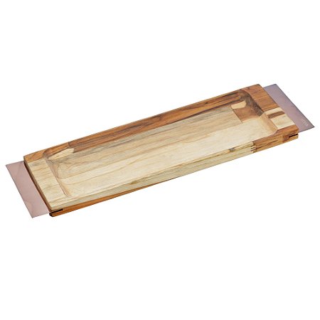 TÁBUA PARA SERVIR DE MADEIRA COM ALÇA DE COBRE TECA 46CM X 13CM X 4CM - WOLFF CRAFT