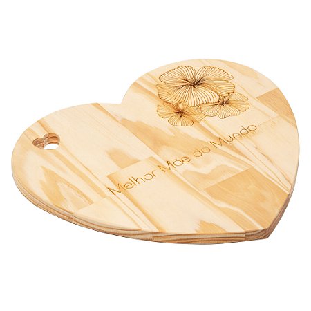 TÁBUA DE MADEIRA PINUS CORAÇÃO DIA DAS MÃES 33CM X 30CM X 1,6CM - WOODART