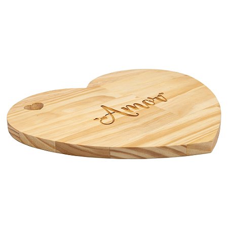 TÁBUA DE MADEIRA PINUS CORAÇÃO AMOR NAMORADOS 33CM X 30CM X 1,5CM - WOODART