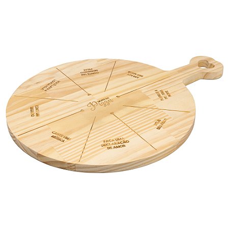 TÁBUA DE MADEIRA PARA PIZZA PINUS NAMORADOS 47CM X 35CM X 1,5CM - WOODART