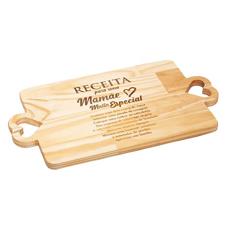 TABUA DE MADEIRA COM ALÇA PINUS CORAÇÃO DIA DAS MÃES 43CM X 24CM X 1,6CM - WOODART
