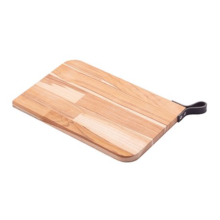 TÁBUA DE MADEIRA COM ALÇA EM COURO TECA 33CM X 24CM X 2CM - WOLFF CRAFT