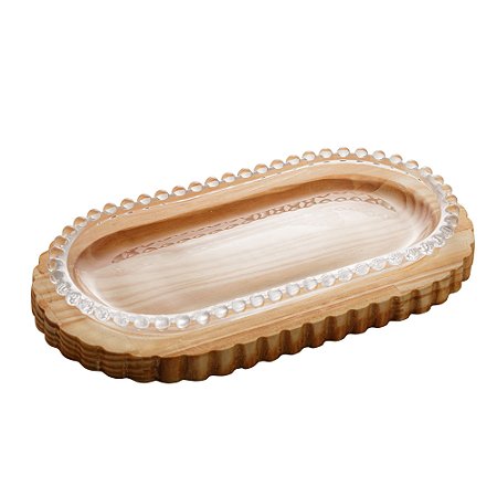SUPORTE DE MADEIRA COM TRAVESSA EM CRISTAL PINUS 25,5CM X 14,5CM X 3,5CM - WOODART