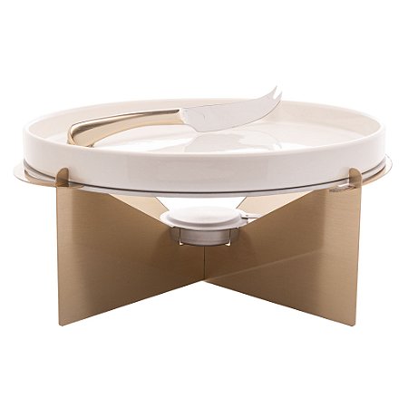 RECHAUD DE CERÂMICA COM SUPORTE DE AÇO INOX E FACA CHAMPANHE 30CM X 13CM - WOLFF