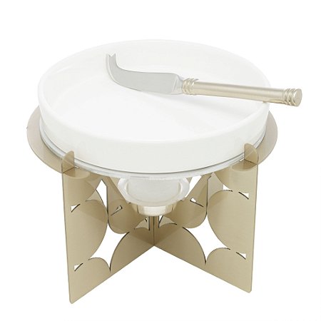 RECHAUD DE CERÂMICA COM SUPORTE DE AÇO INOX E FACA BAUHAUS CHAMPANHE 17CM X 13CM - WOLFF