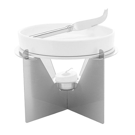 RECHAUD DE CERÂMICA COM SUPORTE DE AÇO INOX E FACA 17CM X 17CM X 13CM - WOLFF
