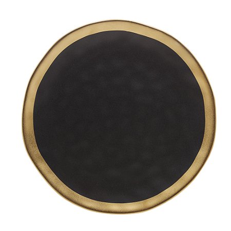 PRATO RASO DE PORCELANA DUBAI PRETO E DOURADO 25 CM - WOLFF