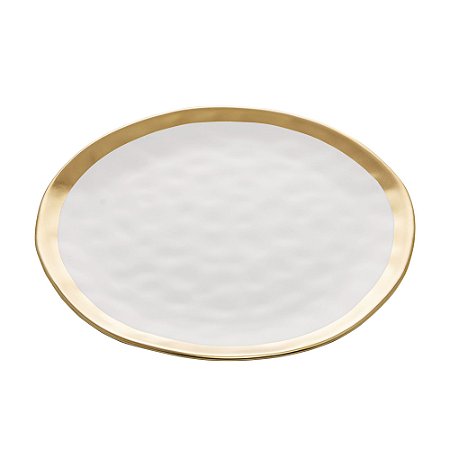 PRATO RASO DE PORCELANA DUBAI BRANCO E DOURADO 25 CM - WOLFF