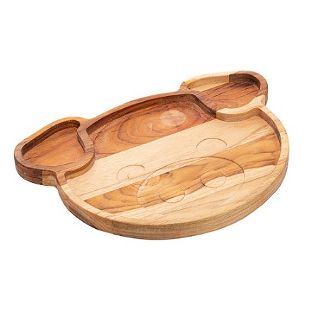 PRATO RASO DE MADEIRA EM FORMATO DE PORCO TECA KIDS 29CM - WOLFF CRAFT