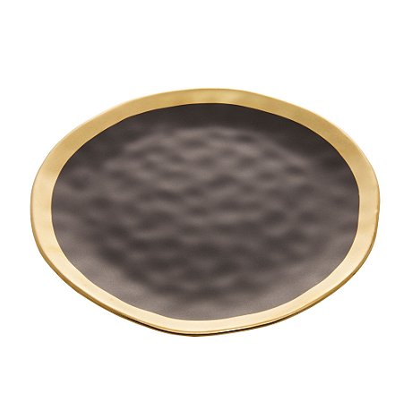 PRATO PARA SOBREMESA DE PORCELANA DUBAI PRETO E DOURADO 21 CM - WOLFF