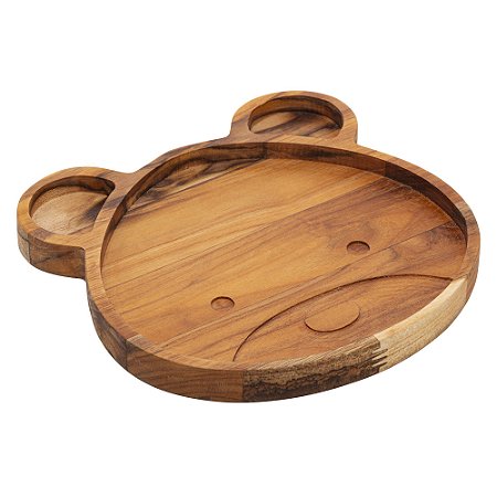 PRATO PARA SOBREMESA DE MADEIRA EM FORMATO DE URSO TECA KIDS 22CM X 22CM X 2,5CM - WOLFF CRAFT