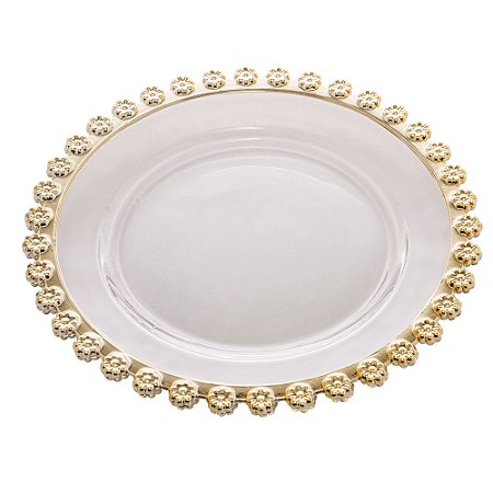 PRATO PARA SOBREMESA DE CRISTAL DAISY BORDA DOURADA 20CM - WOLFF