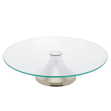 PRATO GIRATÓRIO PARA BOLO DE VIDRO COM PÉ DE AÇO INOX MÔNACO CHAMPANHE 40CM - WOLFF