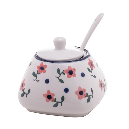 POTE DE CERÂMICA COM COLHER VINTAGE FLORES 10CM X 8CM - WOLFF